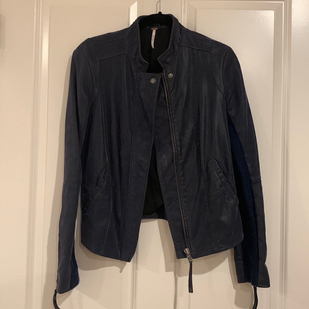 Free people cool and clean vegan suede jacket in navy